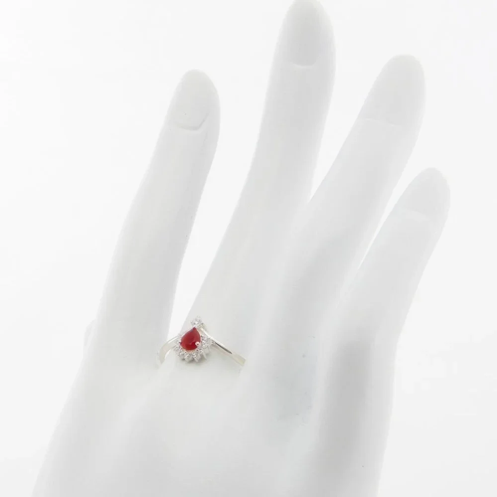 Genuine Mexican Fire Opal Pear Cut Ring in 925 Silver